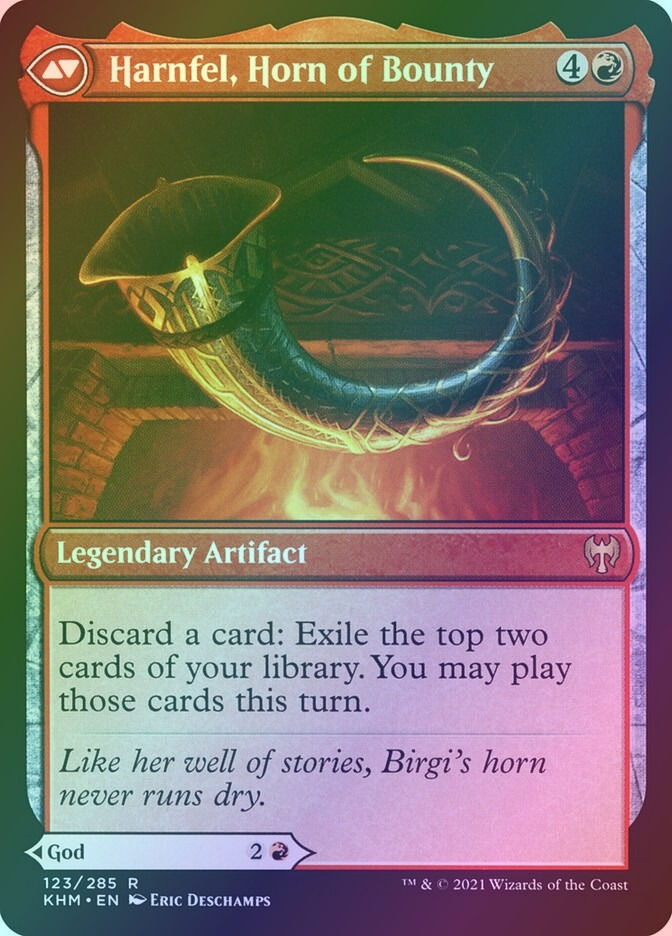 Birgi, God of Storytelling // Harnfel, Horn of Bounty (KHM) (123) / Foil — cara 2 de 2