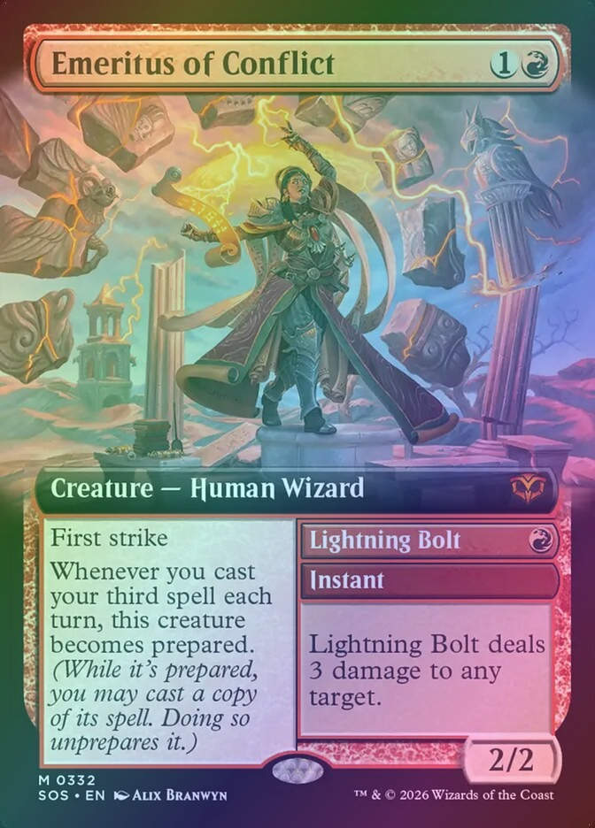 Emeritus of Conflict // Lightning Bolt (SOS) (332) / Extended Art / Foil