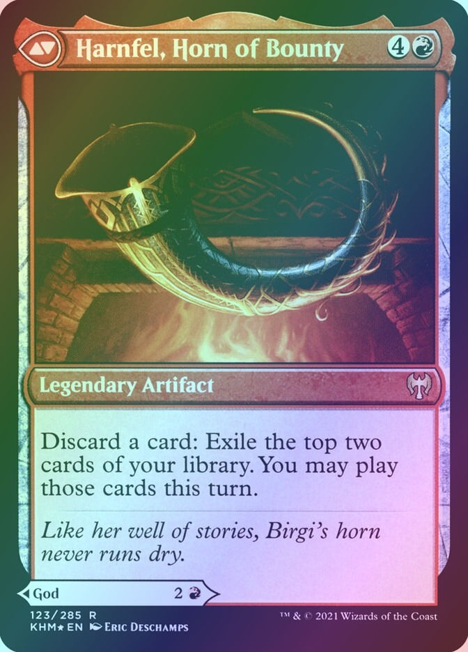 Birgi, God of Storytelling // Harnfel, Horn of Bounty (PKHM) (123s) / Foil — cara 2 de 2