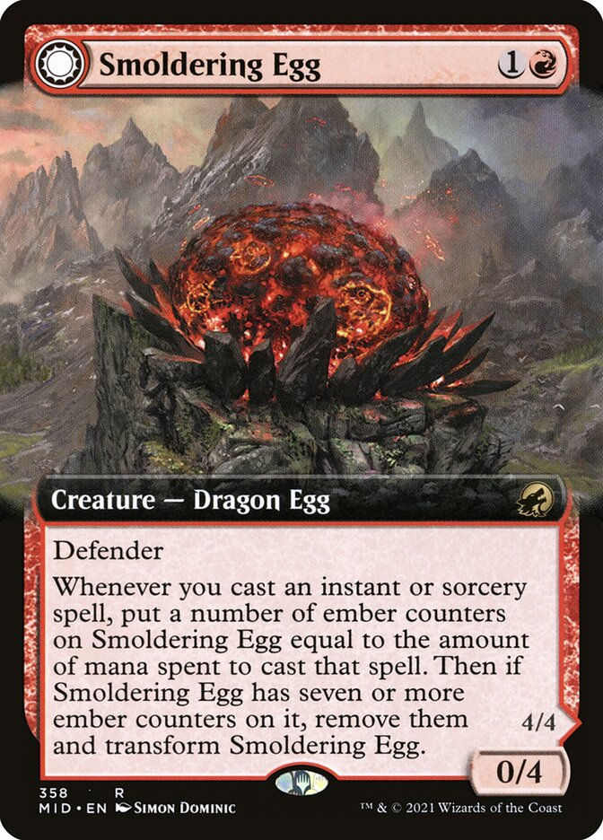 Smoldering Egg // Ashmouth Dragon (MID) (358) / Extended Art — cara 1 de 2