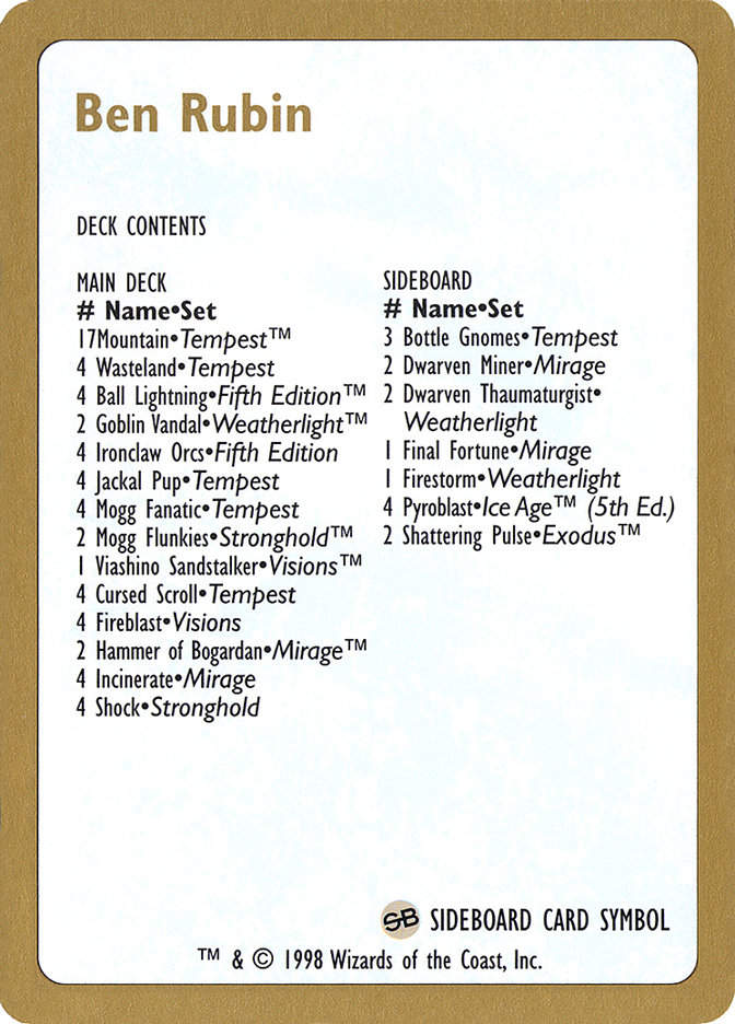 Ben Rubin Decklist (WC98) (br0b)