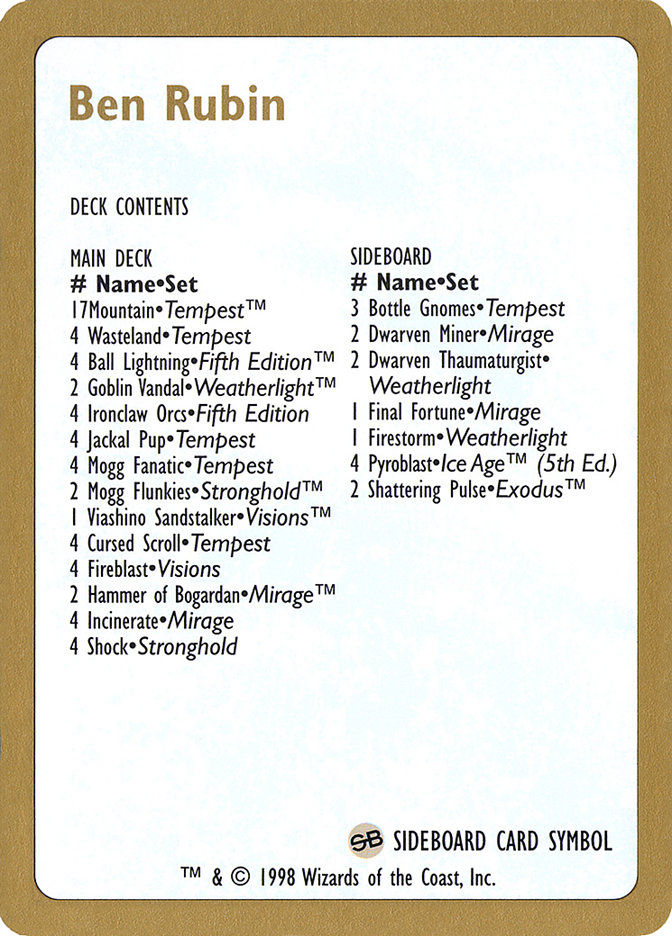 Ben Rubin Decklist (WC98) (br0b)
