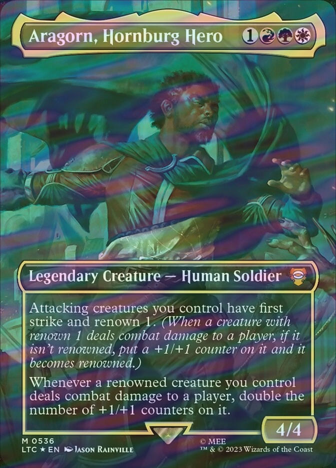 Aragorn, Hornburg Hero (LTC) (536) / Borderless / Surge Foil