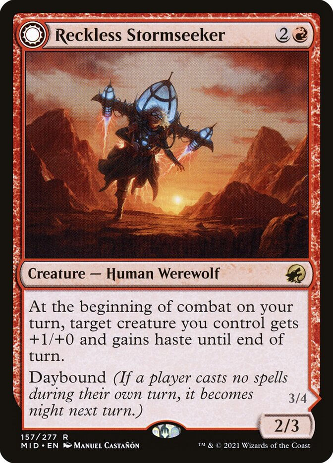 Reckless Stormseeker // Storm-Charged Slasher (MID) (157) — cara 1 de 2