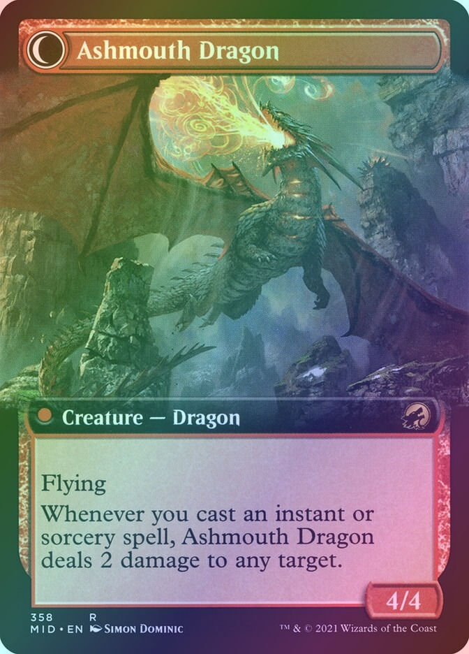 Smoldering Egg // Ashmouth Dragon (MID) (358) / Extended Art / Foil — cara 2 de 2