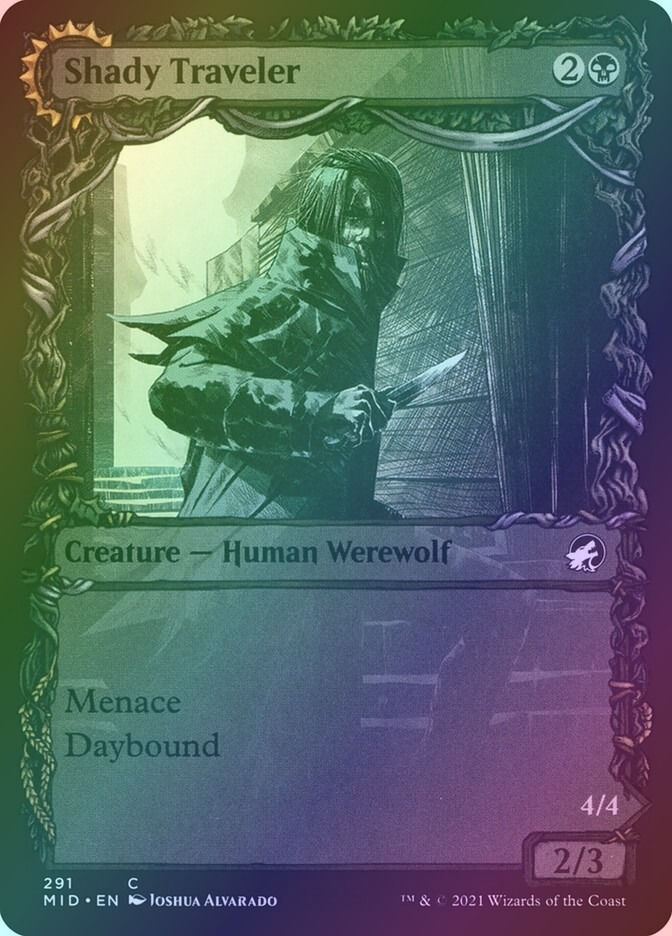 Shady Traveler // Stalking Predator (MID) (291) / Showcase / Foil — cara 1 de 2