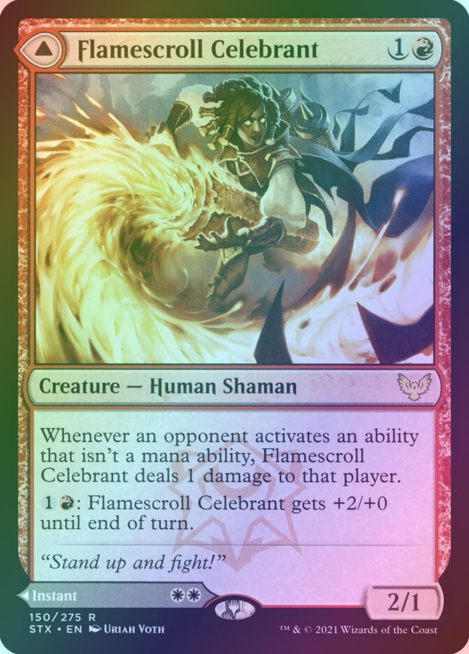 Flamescroll Celebrant // Revel in Silence (STX) (150) / Foil — cara 1 de 2