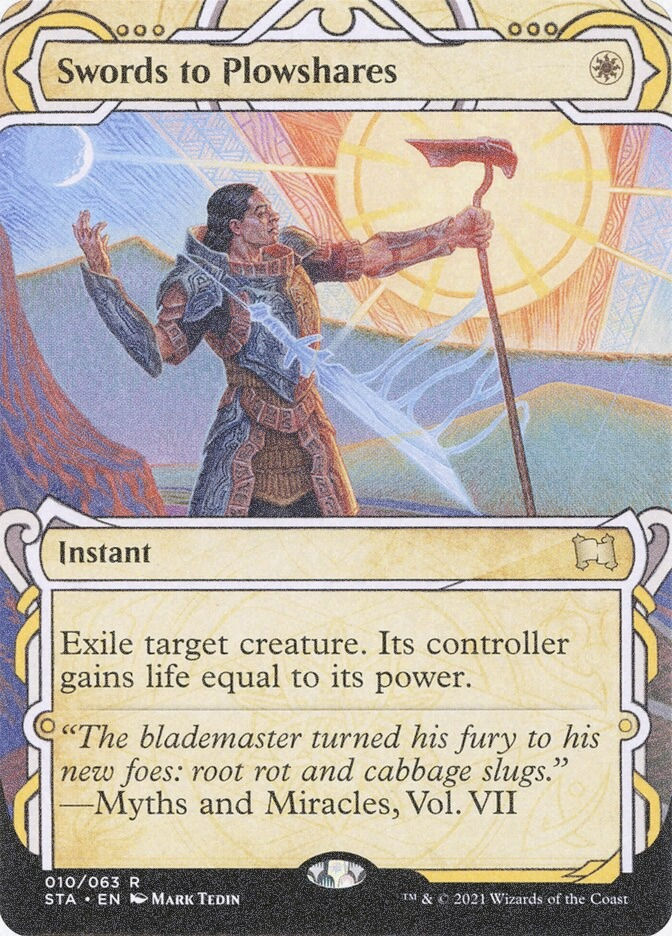 Swords to Plowshares (STA) (10) / Borderless / Showcase / Foil Etched