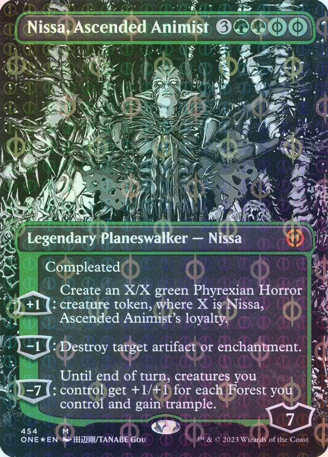 Nissa, Ascended Animist (ONE) (454) / Borderless / Showcase / Compleat Foil