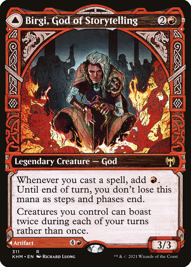 Birgi, God of Storytelling // Harnfel, Horn of Bounty (KHM) (311) / Showcase — cara 1 de 2