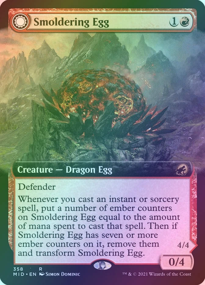 Smoldering Egg // Ashmouth Dragon (MID) (358) / Extended Art / Foil