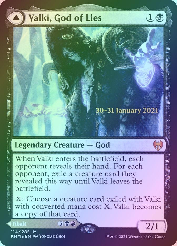 Valki, God of Lies // Tibalt, Cosmic Impostor (PKHM) (114s) / Foil — cara 1 de 2