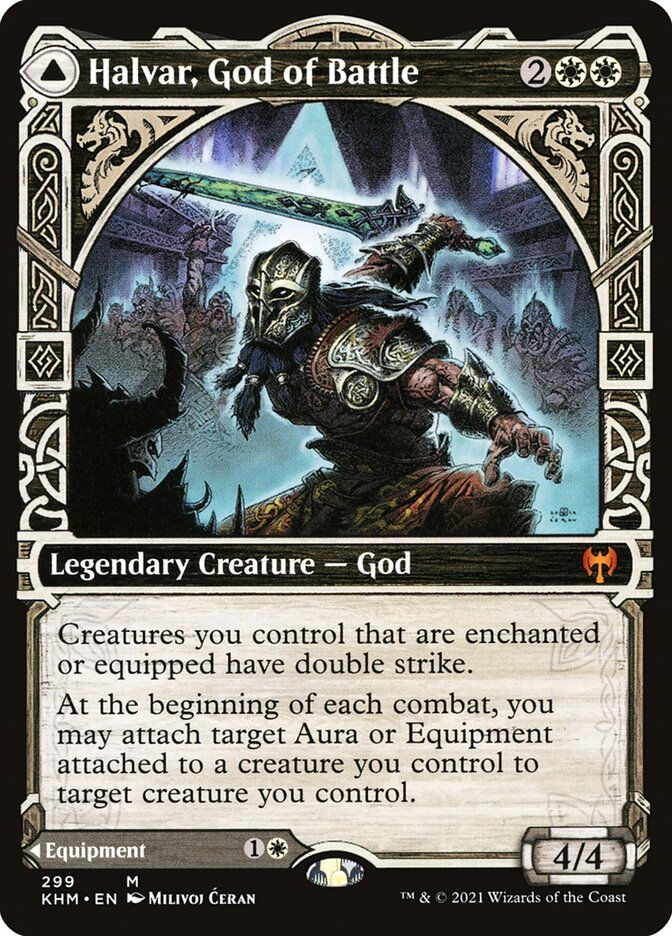 Halvar, God of Battle // Sword of the Realms (KHM) (299) / Showcase — cara 1 de 2