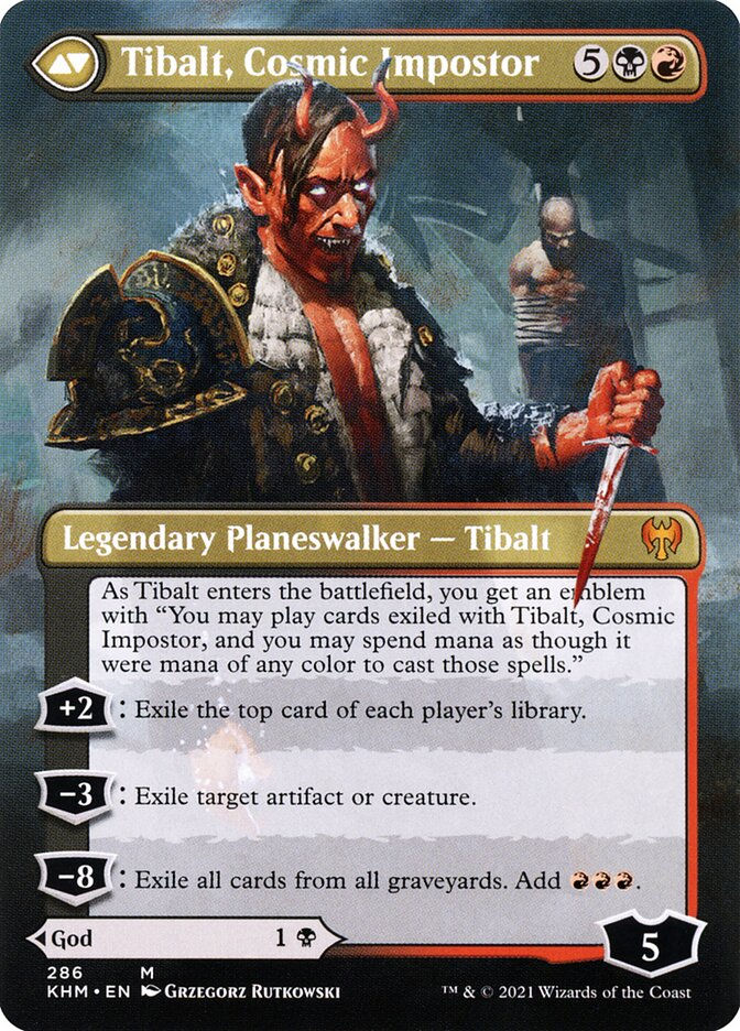 Valki, God of Lies // Tibalt, Cosmic Impostor (KHM) (286) / Borderless — cara 2 de 2