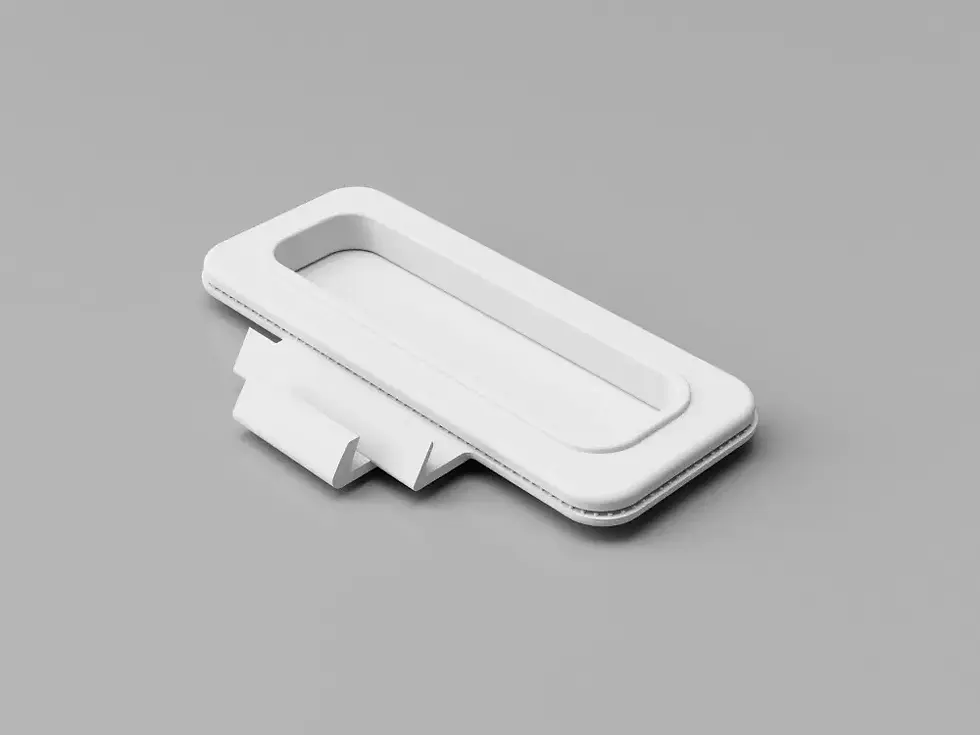 Thumbnail: White rectangular object with a curved recessed area on gray background