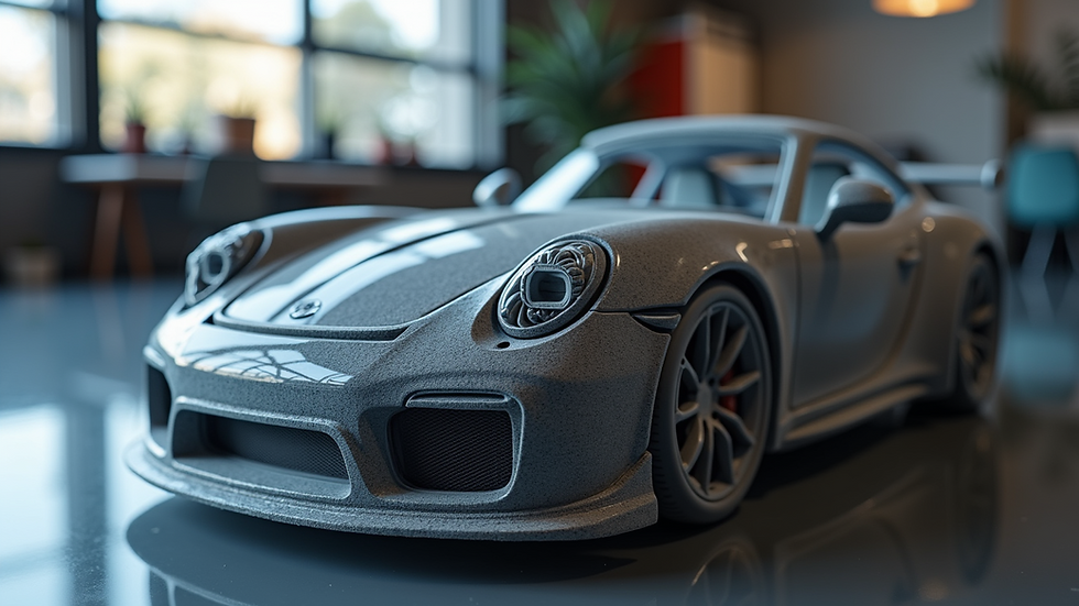 Close-up view of a 3D printed Porsche 911 part