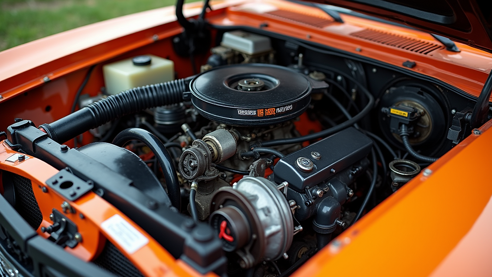 Eye-level view of a vintage Ford Fiesta XR2 engine bay showcasing its classic components