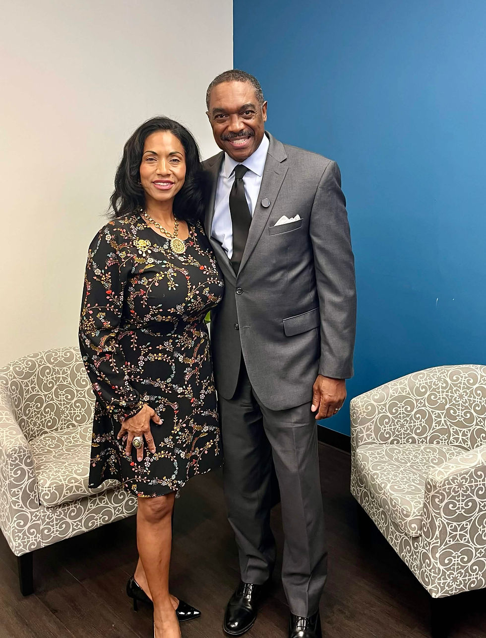 Bexar County Clerk, Lucy Adame-Clark, with Cedric D. Fisher, CEO of Cedric D. Fisher & Co. Publishers, at the Influence San Antonio podcast recording studio.