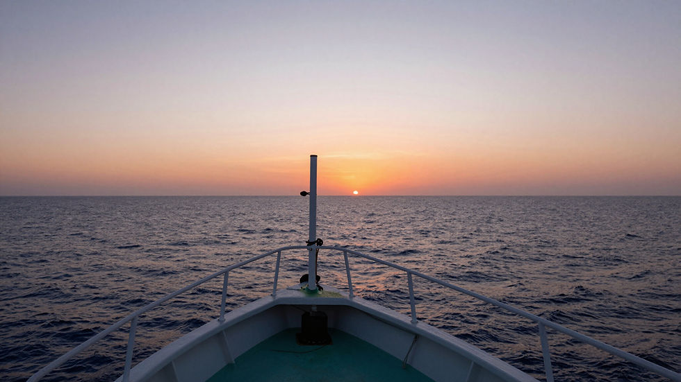 Sunset view from a Berkeley lingcod & rockfish fishing boat.