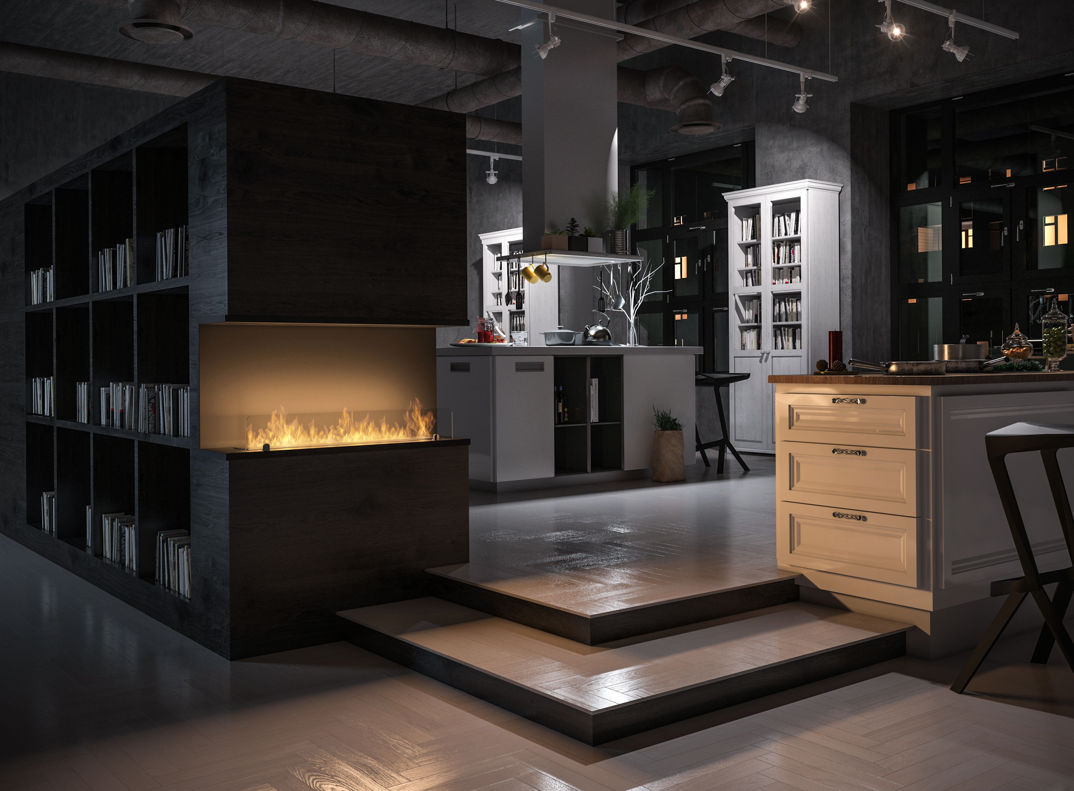 dark style home with bio-fireplace