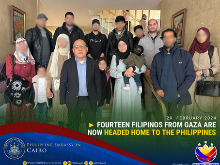 FOURTEEN FILIPINOS FROM GAZA ARE NOW HEADED HOME TO THE PHILIPPINES