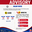❗𝐑𝐄𝐀𝐃 #PHinEgyptAdvisory: Holiday Notice