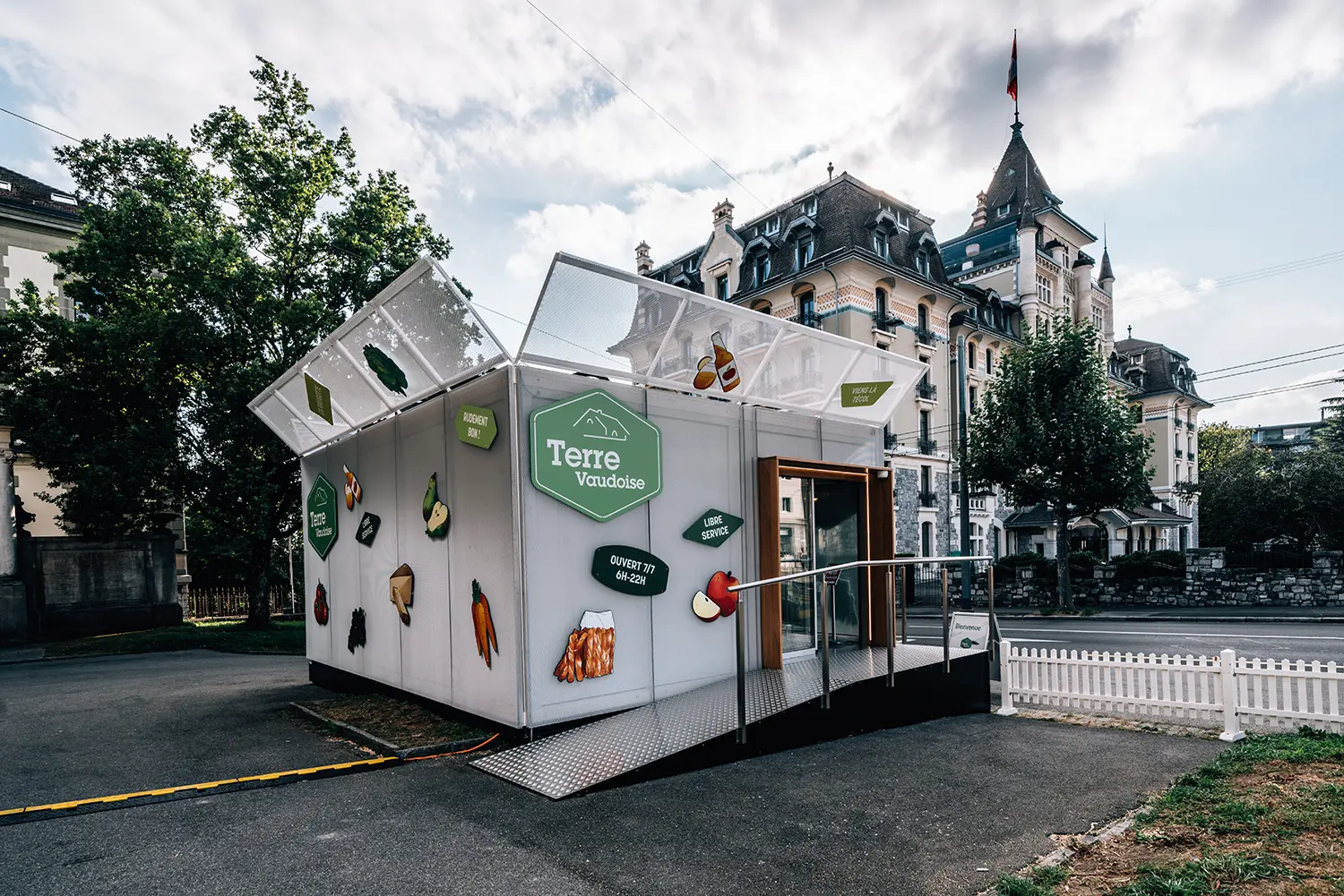 Vue de l'extérieur du shop - Concept réalisé par l'ECAL