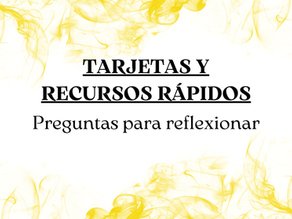 Imagen de portada para un artículo de blog sobre preguntas con un fondo artístico amarillo y el texto "Tarjetas y recursos rápidos: Preguntas para reflexionar"