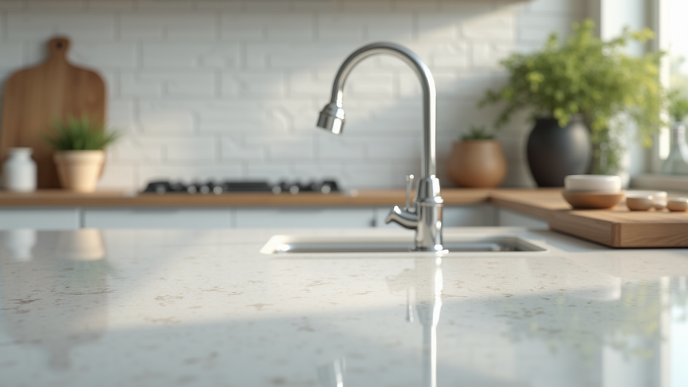 Close-up view of a clean and shiny kitchen countertop after flyttevask