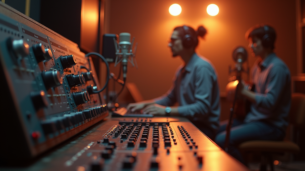 Eye-level view of a professional recording studio with sound equipment