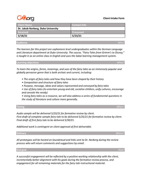 Client Intake Form