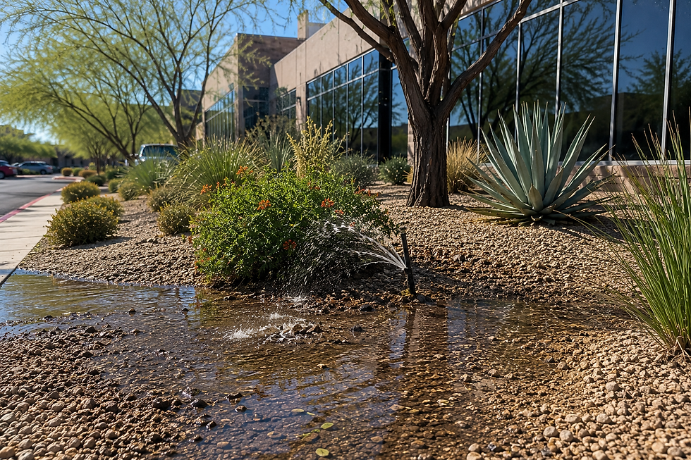 Irrigation leak at commercial property in Phoenix Arizona landscape