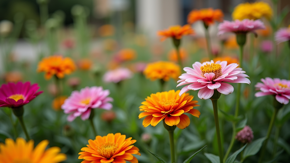 High angle view of a colorful garden filled with various blooming plants