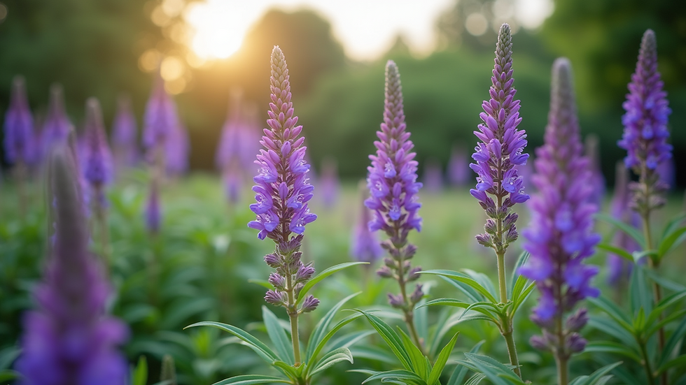 Eye-level view of lush Mexican Sage plants in a garden
