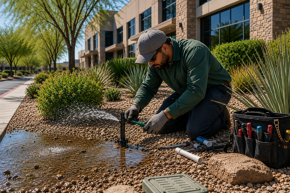 Irrigation repair technician servicing commercial landscape in Arizona