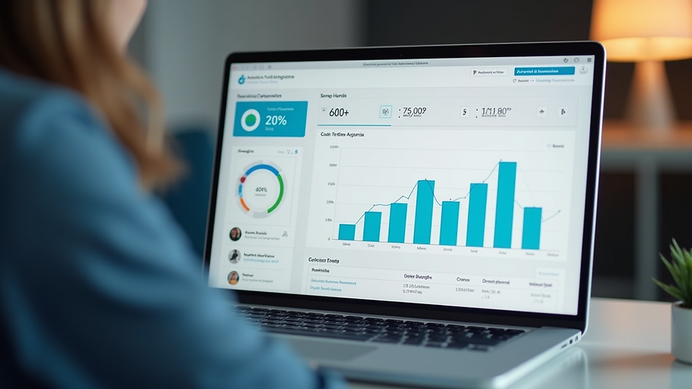 Eye-level view of a laptop screen showing SEO analytics dashboard