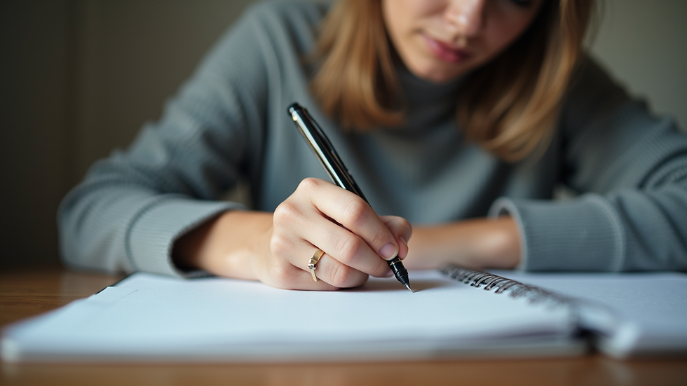 Eye-level view of a student writing in a notebook