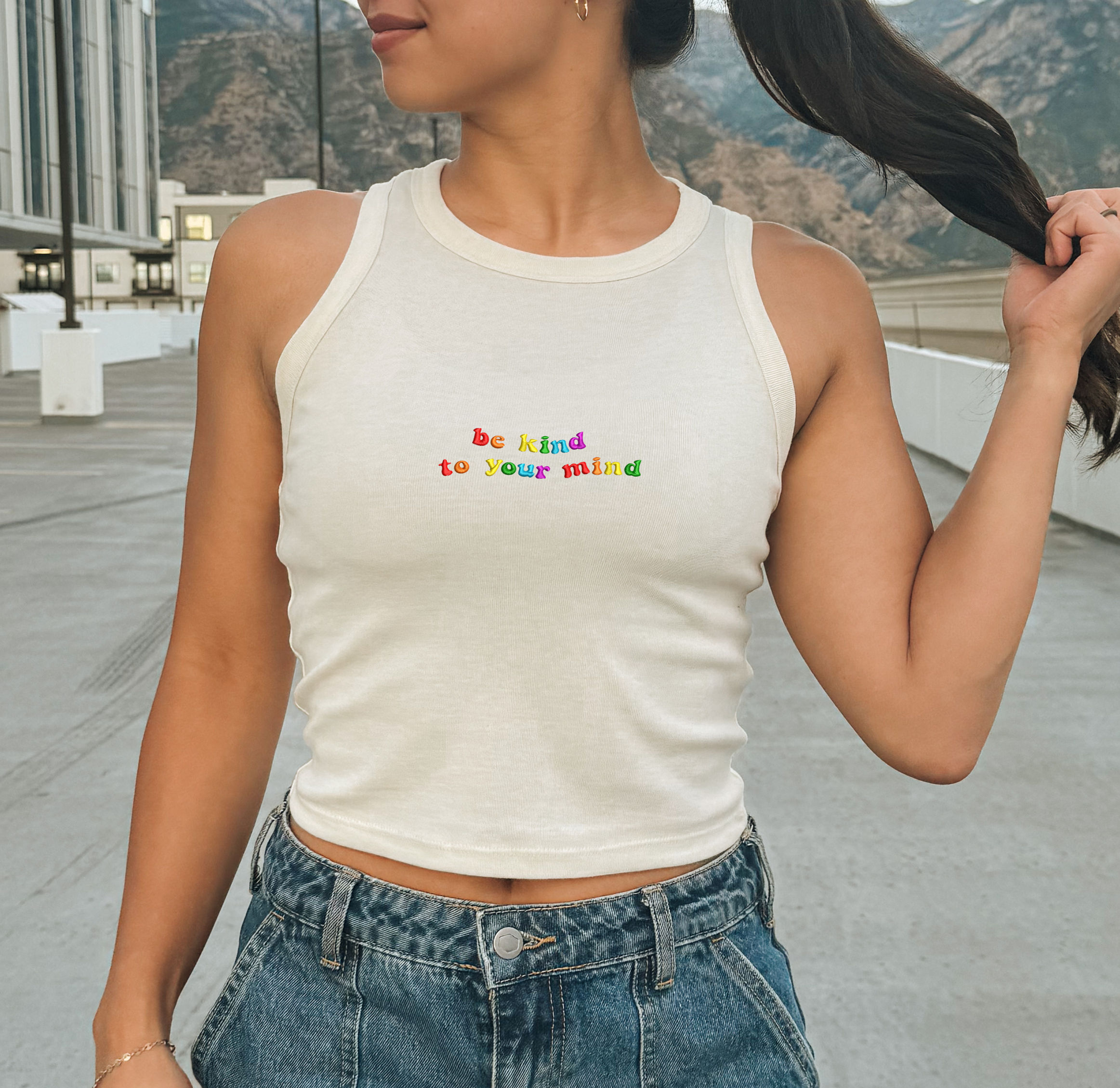 Be Kind To Your Mind Embroidered Crop Tank
