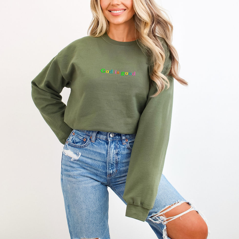 Thumbnail: Rainbow God Is Good Embroidered Crewneck Sweatshirt