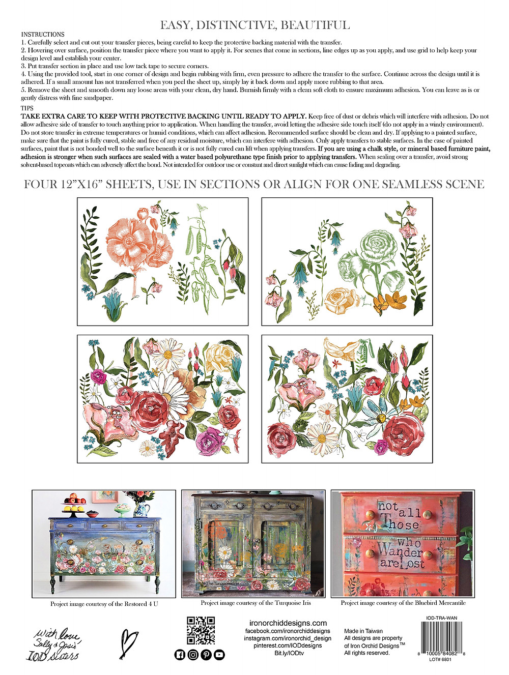 This 4 sheet set offers the Wander transfer in a convenient new 12" x 16" pad format