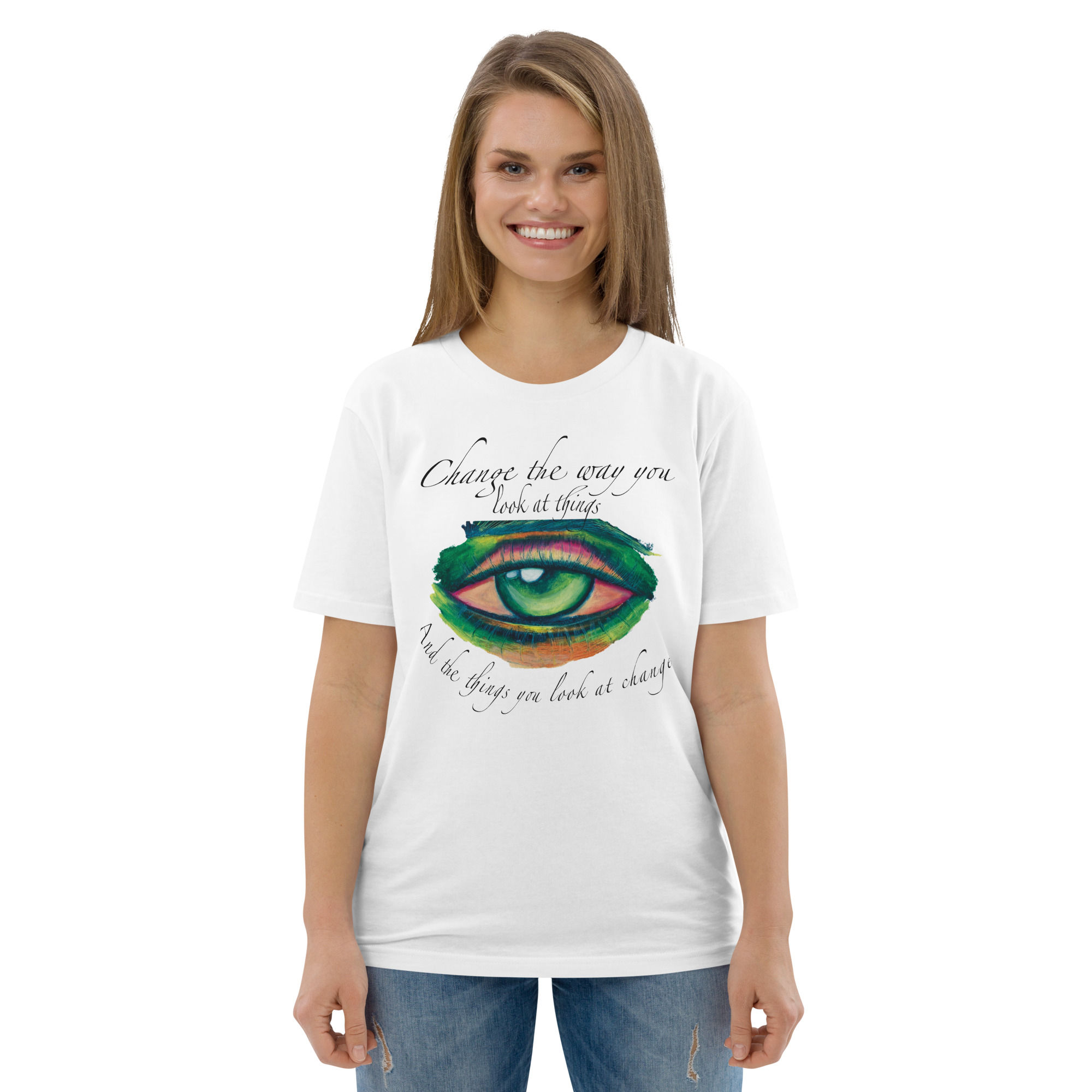 T-shirt Green Gaze unisex organic cotton white