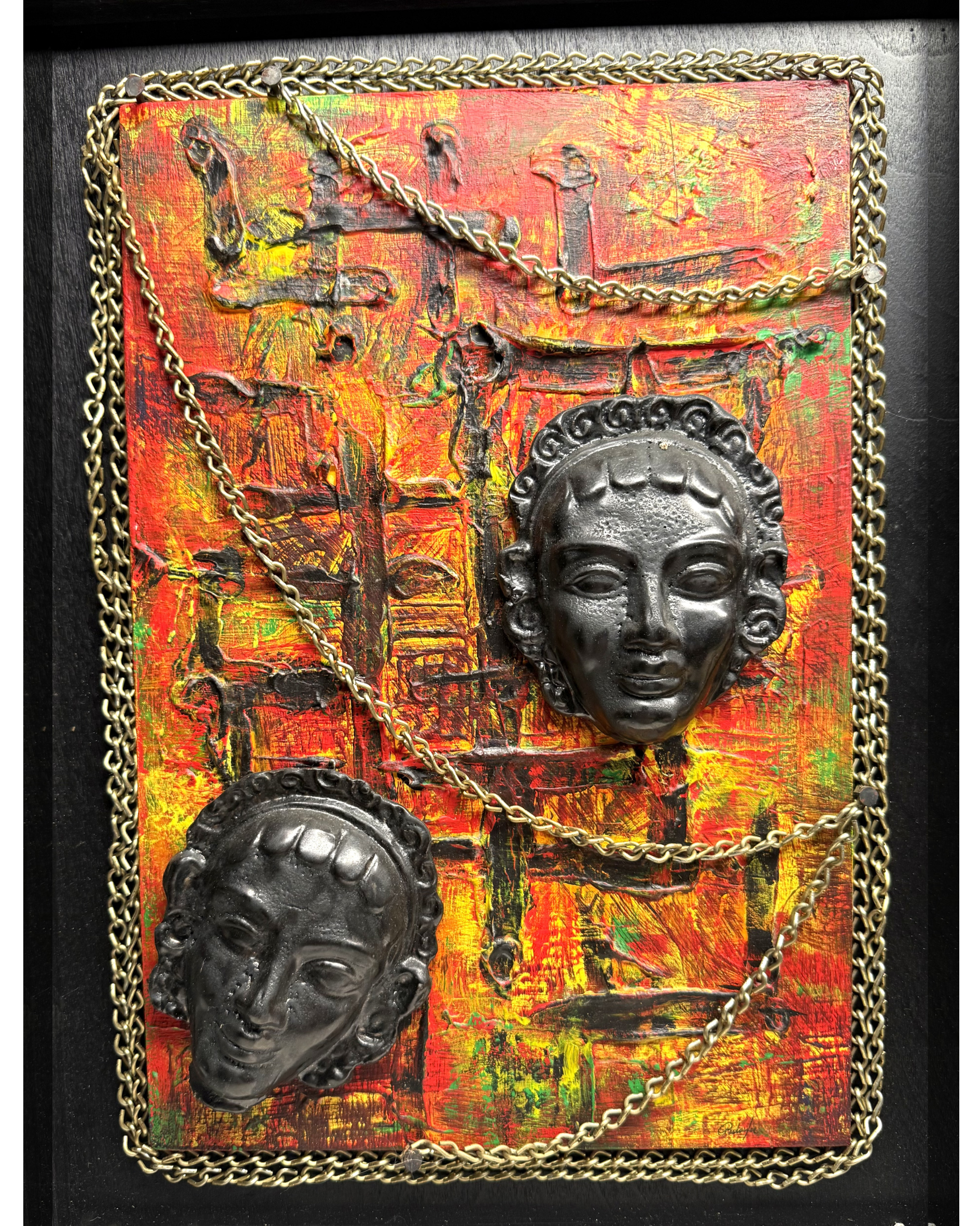 Cased Ceramic Mask & Mixed Media Wall Sculpture