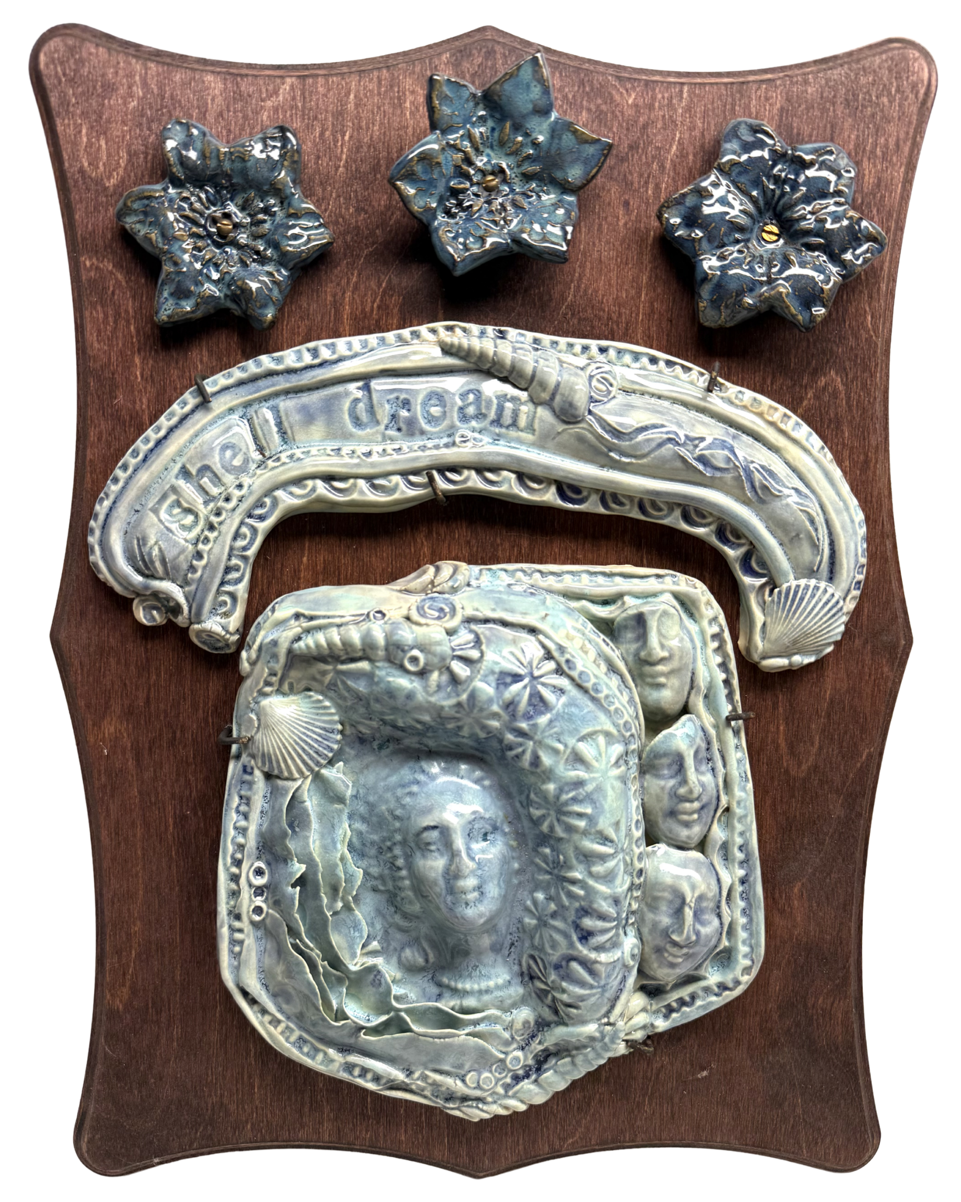 Ceramic & Wood Assemblage, Mixed Media Wall Sculpture