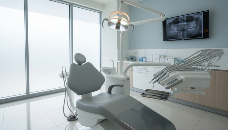 Eye-level view of a dental chair prepared for a wisdom tooth consultation