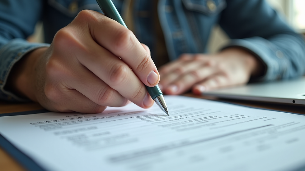 Close-up view of a worker filling out injury claim forms