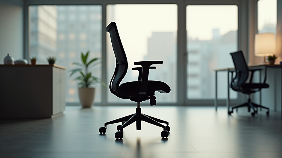 Eye-level view of ergonomic office chair supporting natural spine curve
