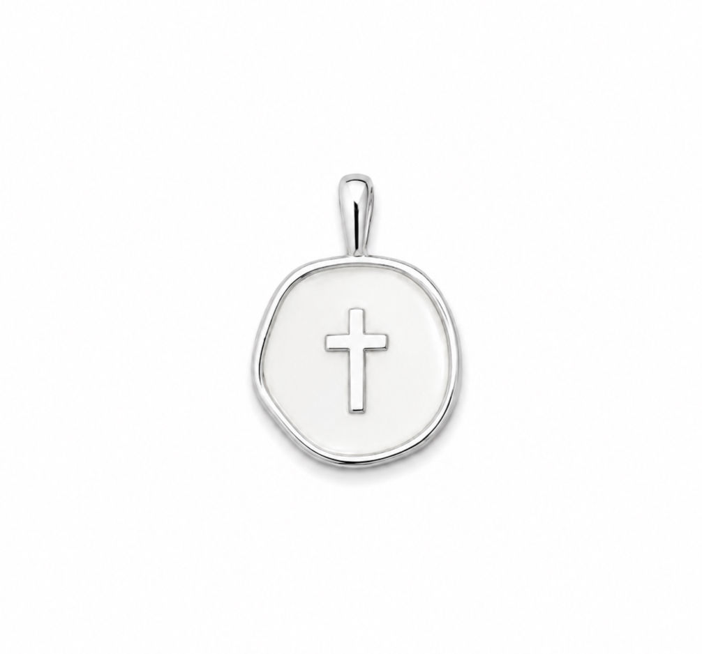 ENAMEL CROSS CIRCLE CHARM - Silver