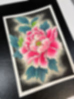 A vibrant pink and white peony flower hand-painted illustration using high-quality Kuretake Gansai Tambi watercolor paint, custom designed by Richie Stutler.