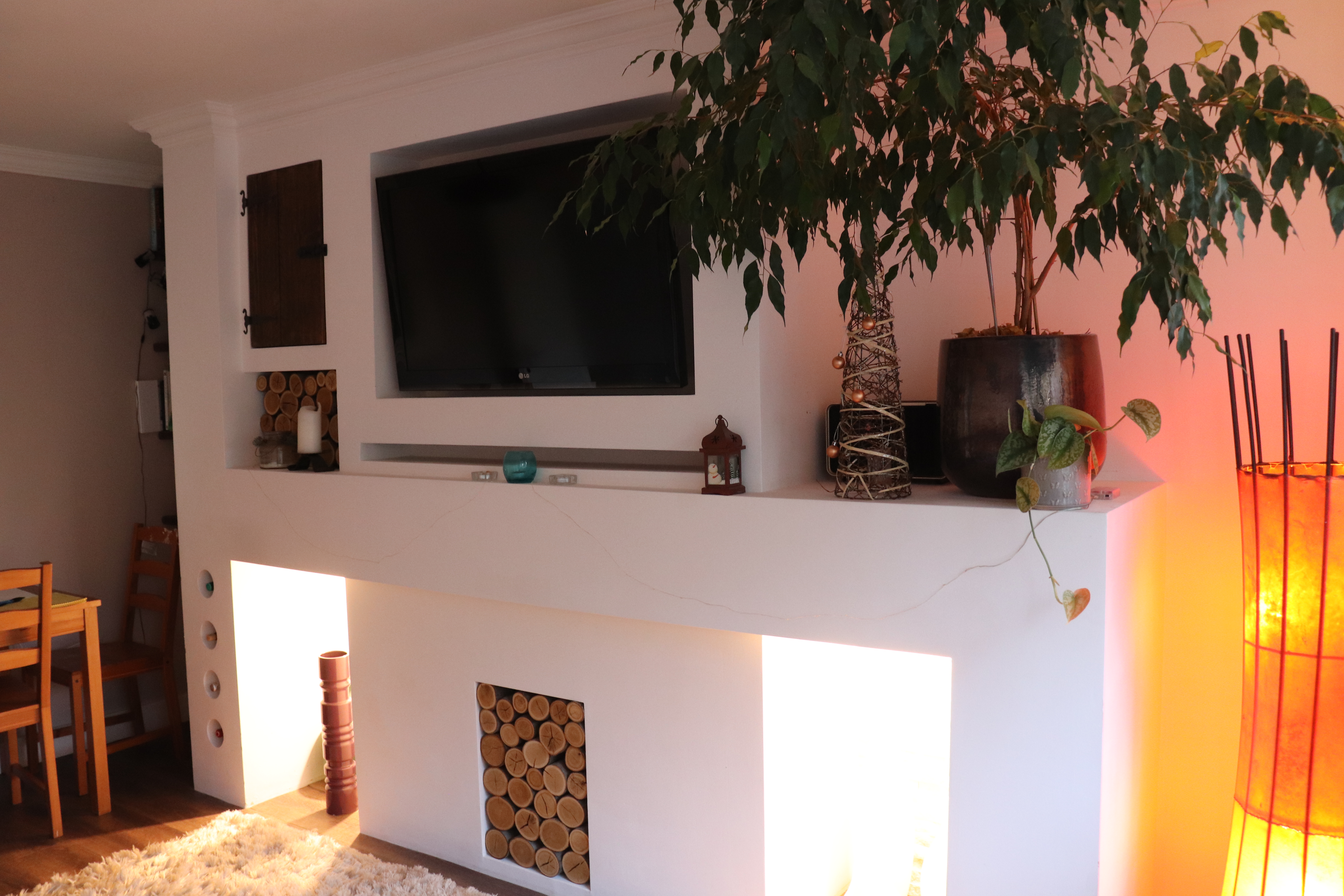 Bespoke Media Wall with Alcove Shelving in Harpenden