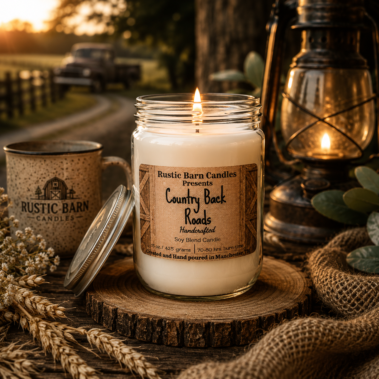 Country Back Roads 15oz Scented Candle in a Mason Jar